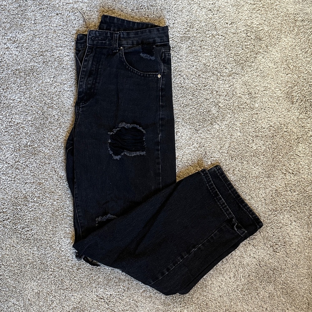 SHEIN Black Distressed Flare Jeans